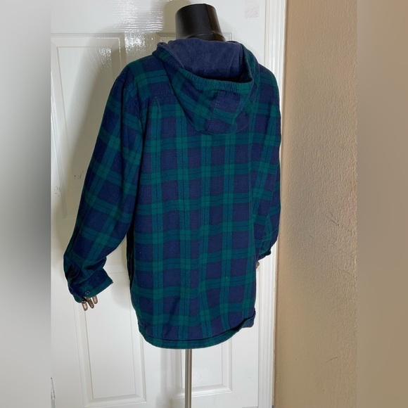 LL Bean Hoodie Mens X Large Green Flannel Shacket Fleece Lined Traditional Fit‌‍ - Picture 4 of 13